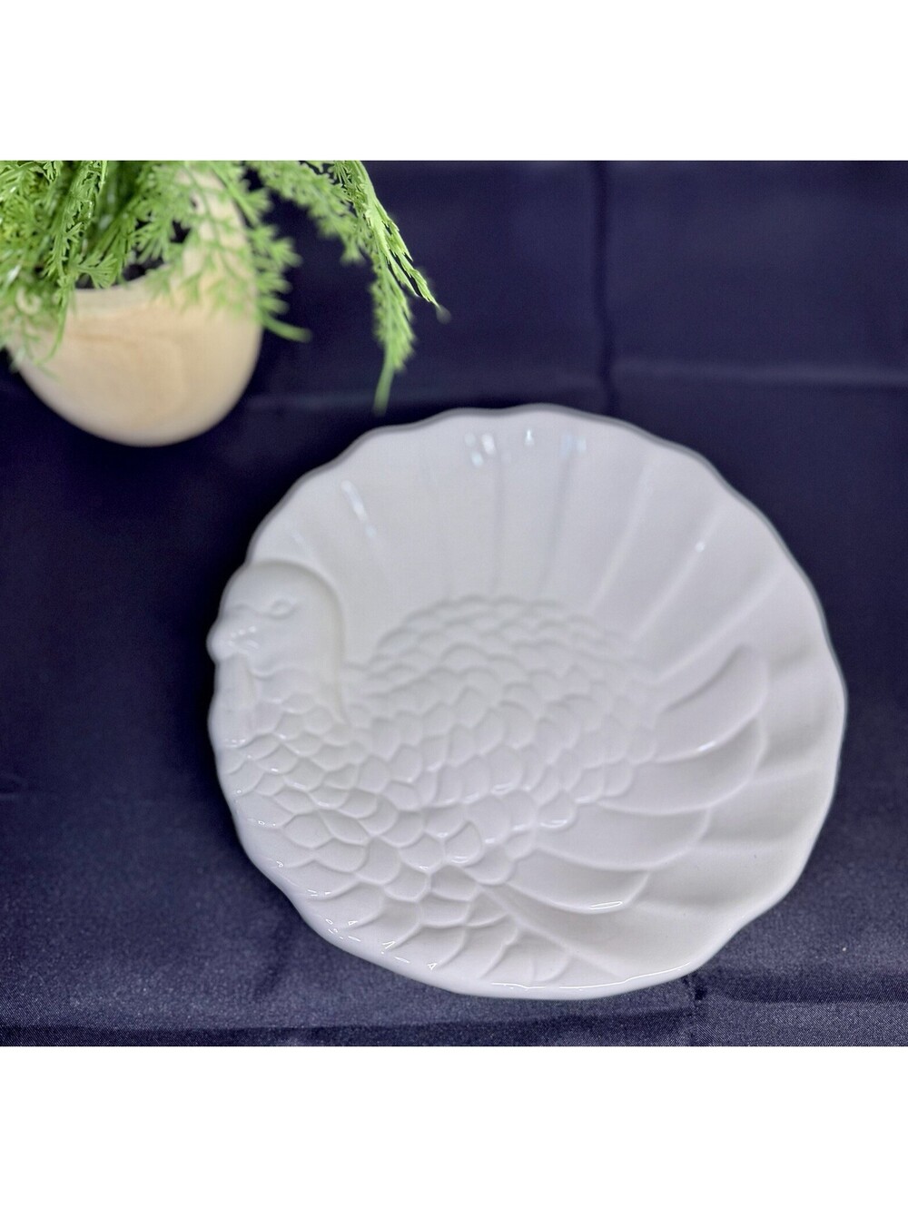 Pottery Barn 7” Turkey Thanksgiving Trinket Appetizer Plate Candy Dish Embossed